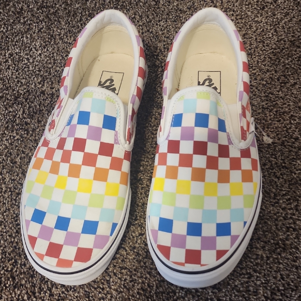 Vans Slip-On Checkerboard Rainbow Sneakers